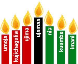 A Kinara holding the candles that emphasizes the seven principles of Kwanzaa.