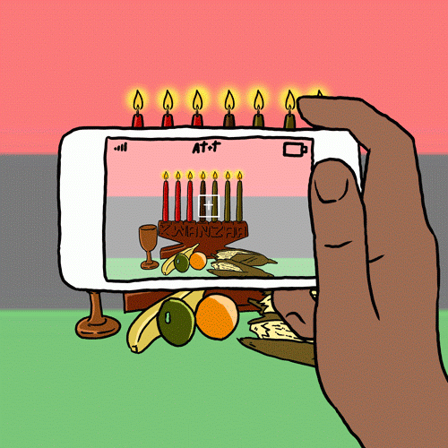 A fully lit Kinara in celebration of Kwanzaa courtesy of Tumblr.
