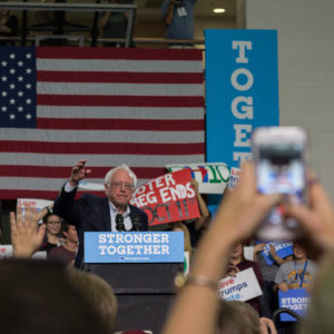 Sen. Bernie Sanders speaking at Kent State University, Saturday, Sept. 17.